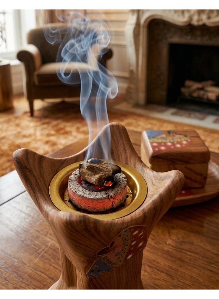 ALSAQER Luxury Wood-like material Ceramic Bakhoor Burner Set | Incense Burner Set with Storage Box & Tray | Traditional Arabic Oud Burner with Metal Charcoal Holder and Madkhan, Mabkhara | Elegant Home Fragrance Decor for Majlis, Gift Uses - Image 2