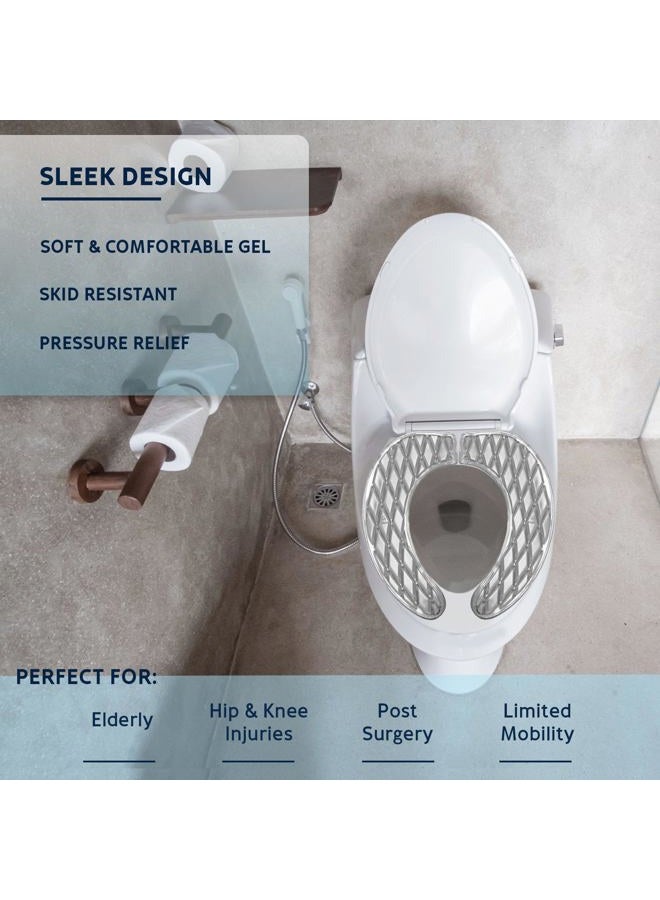 Morvat Washable Gel Toilet Seat Cover, Padded Riser Cushion for Elongated Toilets & Commode Chair, Maximum Pain Relief Comfort & Support, Adhesive Raised Donut Pad for Elderly & Handicapped, White - Image 5