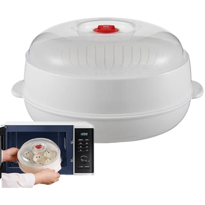 سلة طهي بالبخار في الميكروويف مع غطاء، سلة طهي بالبخار في الميكروويف مع غطاء وصينية للخضراوات والأرز والبيض والزلابية والمعكرونة والطهي في غرفة الطعام والمطعم - Image 2