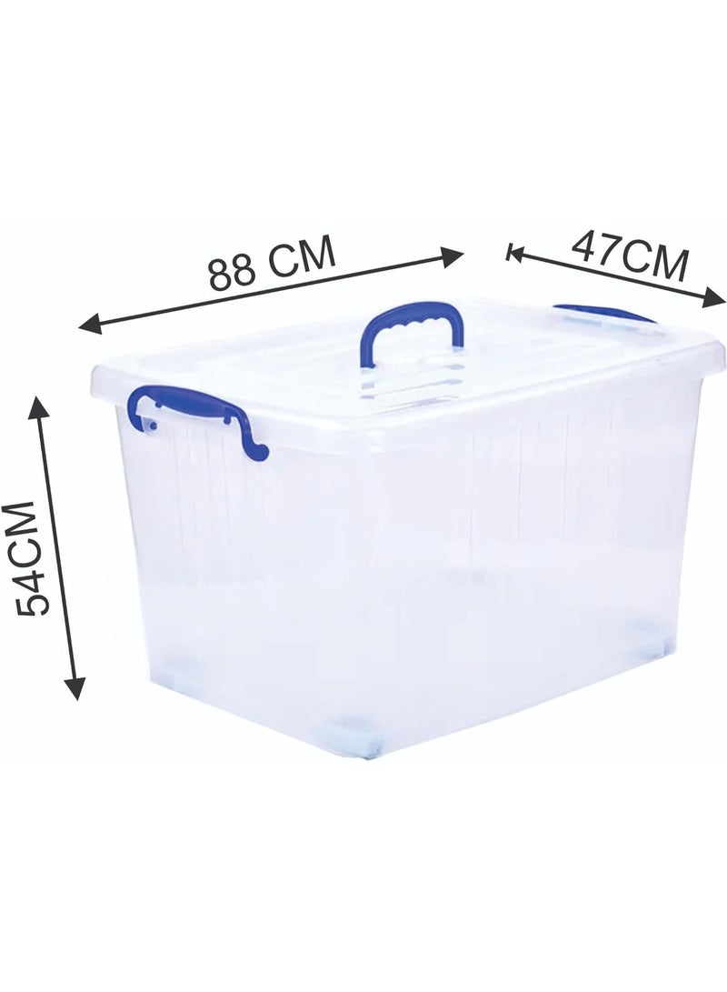 هيواري مجموعة صناديق تخزين بلاستيكية شفافة من HIWARE سعة 200 لتر، 4 قطع، بأغطية قابلة للقفل | حاويات تنظيم شفافة للملابس والألعاب والأدوات والفنون والحرف اليدوية | حل تخزين قابل للتكديس بمقابض (4 × 200 لتر) - Image 2