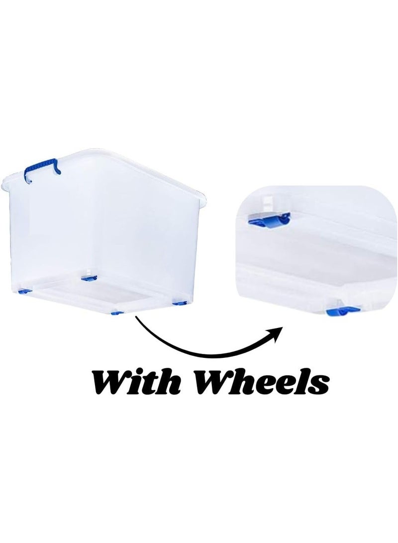 هيواري مجموعة صناديق تخزين بلاستيكية شفافة من HIWARE سعة 200 لتر، 4 قطع، بأغطية قابلة للقفل | حاويات تنظيم شفافة للملابس والألعاب والأدوات والفنون والحرف اليدوية | حل تخزين قابل للتكديس بمقابض (4 × 200 لتر) - Image 3