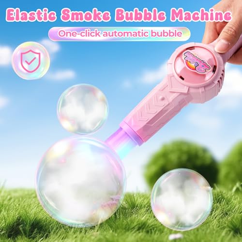 FIALAME Smoke Bubble Machine Elastic Bubble Fog Wand Rechargeable Fog Bubble Machine with Lights Sound for Parties Outdoor Interactive Fun Pink - Image 5