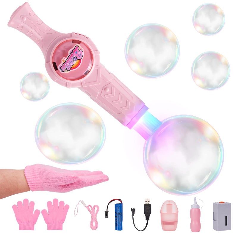 FIALAME Smoke Bubble Machine Elastic Bubble Fog Wand Rechargeable Fog Bubble Machine with Lights Sound for Parties Outdoor Interactive Fun Pink - Image 3