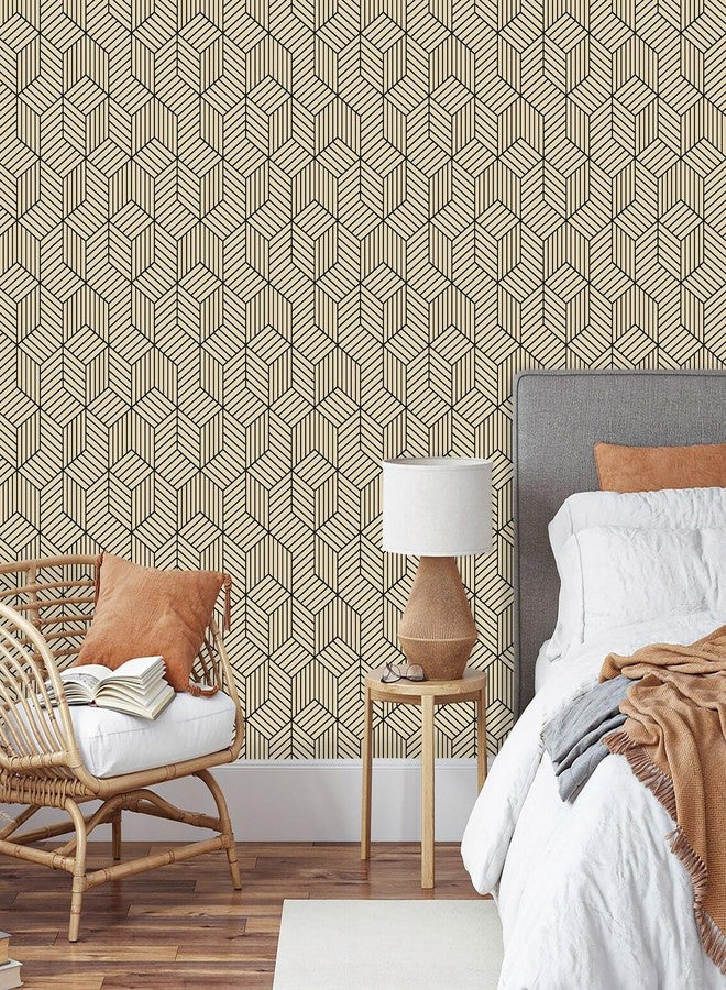 MelunMer Brown Geometric Wallpaper Peel and Stick Wallpaper Removable 17.7”×118”Self Adhesive Wallpaper for Bedroom/Bathroom Waterproof Brown and Black Modern Contact Paper for Cabinets Drawer Hexagon - Image 2