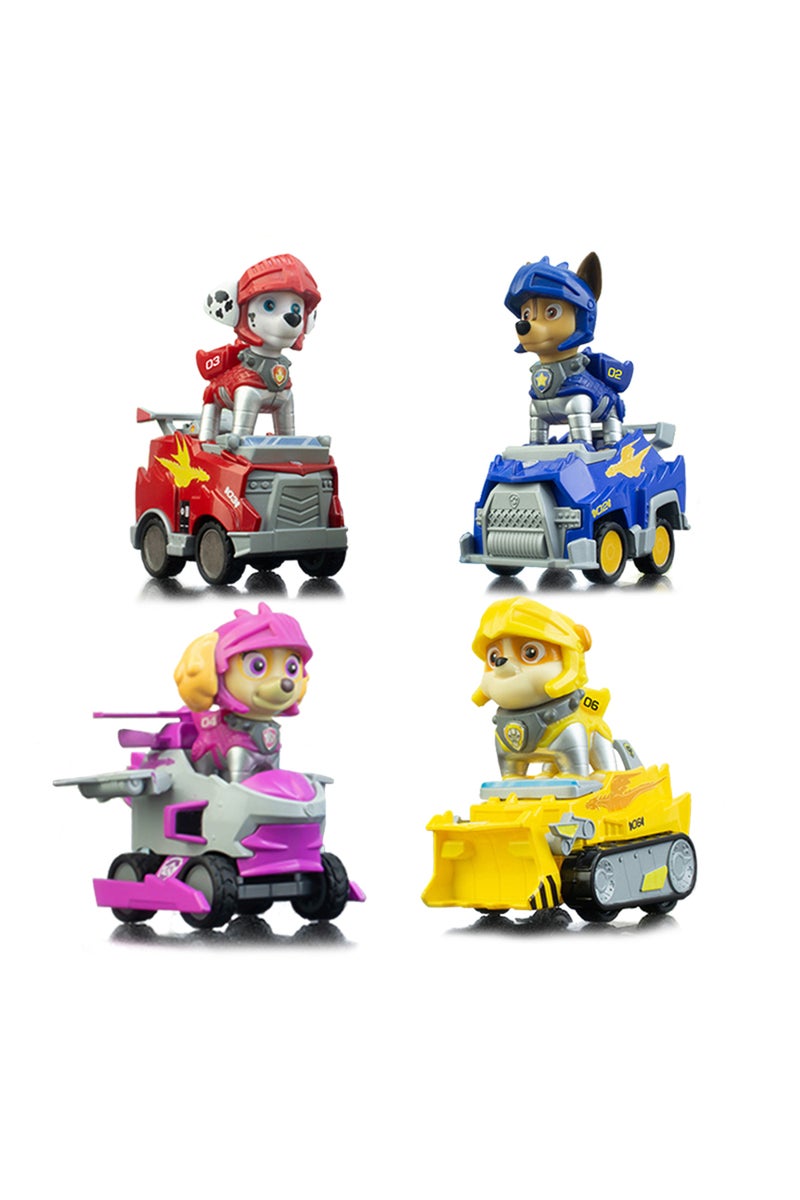 أربع سيارات - مجموعة مكعبات بناء باو باترول، سلسلة فرسان الإنقاذ، سيارة سحب للخلف، برج مراقبة الإنقاذ