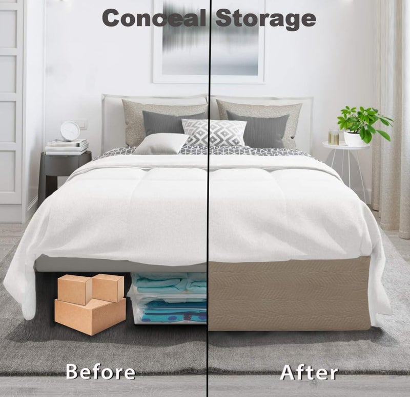 UTFDXU Full Bed Skirt-Box Spring Cover with 14 Inch Tailored Drop,Wrinkle and Fade Resistant Hotel Wrap Around Bed Skirts,Bed Frame Cover (Wave Pattern Light Khaki, Full) - Image 2