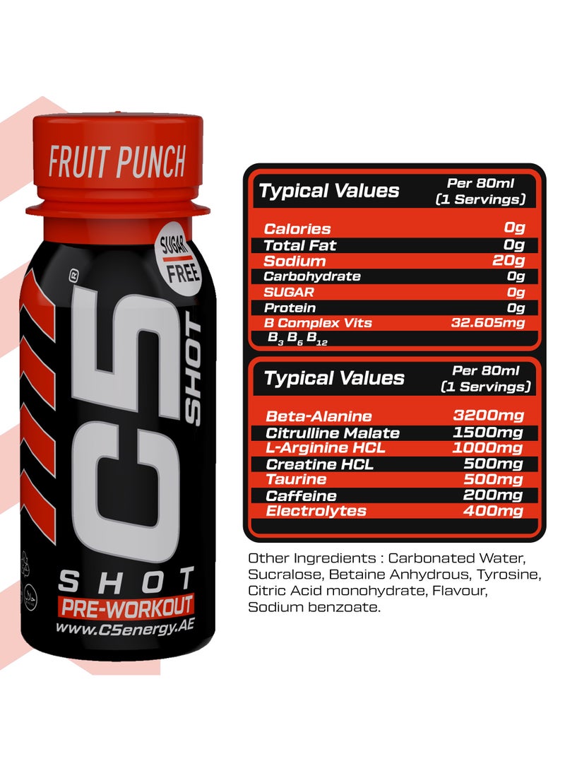 C5 Energy Pre-Workout Shot 80 Ml Fruit Punch Flavor Pack of 12 - Image 3