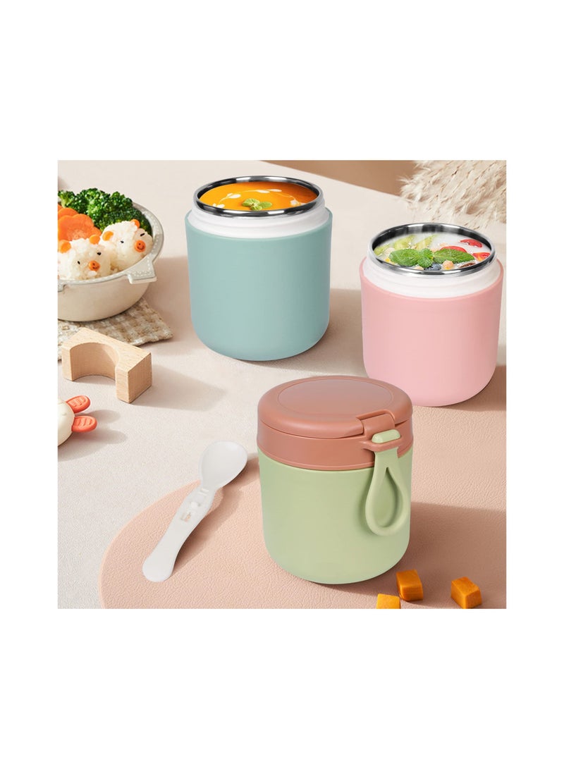 SYOSI Insulated Food Container for Kids Adult Stainless Steel Vacuum Insulated Kids Food Jar with Folding Spoon Leak Proof Vacuum Insulated Thermo Portable Food Bowl - Image 2