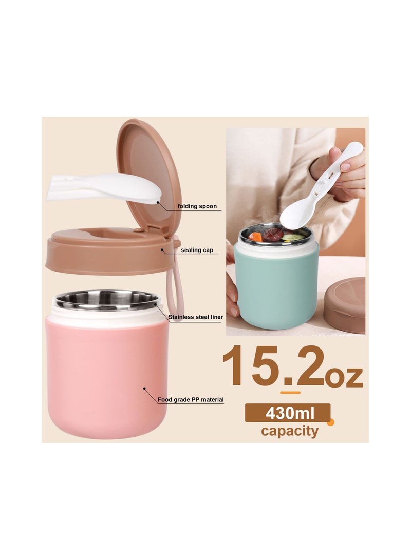 SYOSI Insulated Food Container for Kids Adult Stainless Steel Vacuum Insulated Kids Food Jar with Folding Spoon Leak Proof Vacuum Insulated Thermo Portable Food Bowl - Image 3
