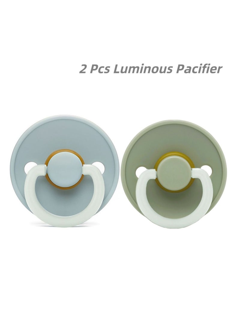 joybuy 2 Pcs Natural Latex Pacifier, Luminous Pacifier, Baby Luminous Natural Latex Silicone Pacifier, Size S Suitable For Babies 0-6 Months (Green*1 PcBlue*1 Pc) - Image 1