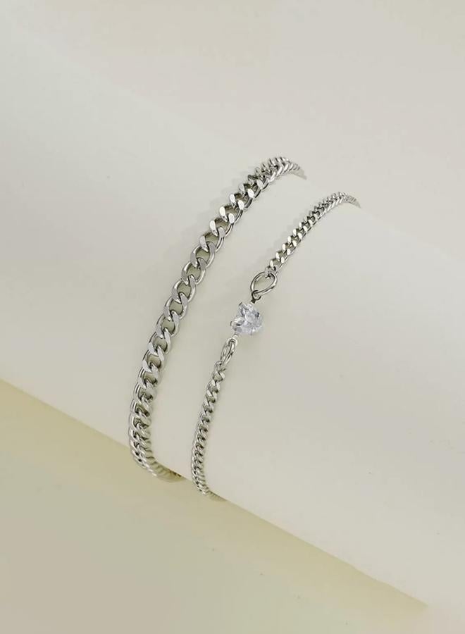 Take Two Set of 2 - Silver Link Couple Bracelets - Image 4