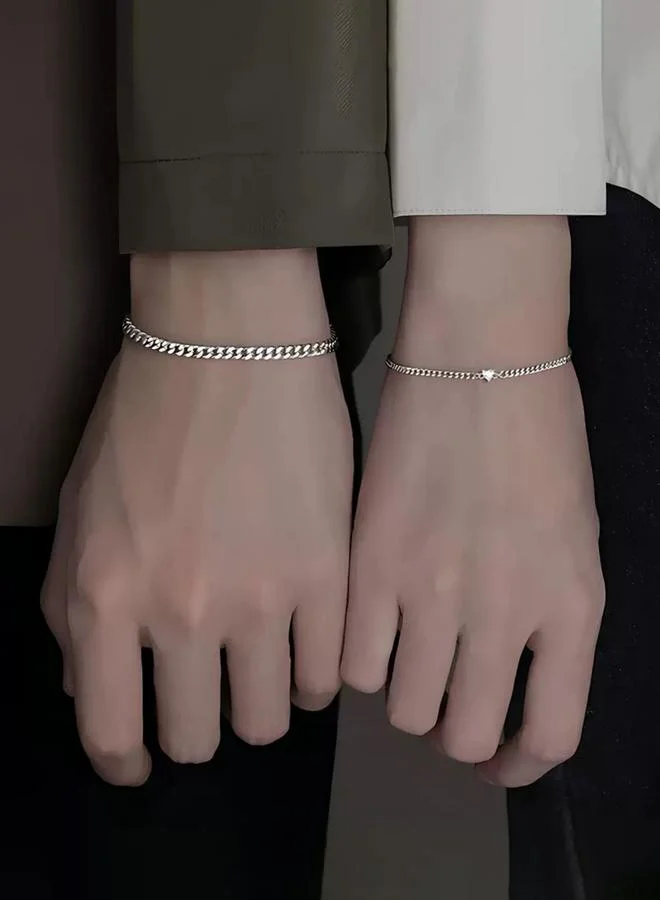 Take Two Set of 2 - Silver Link Couple Bracelets