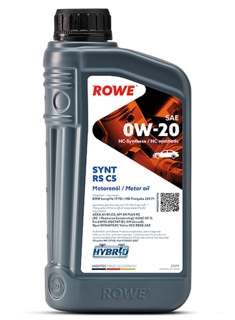 ROWE HIGHTEC FULLY SYNTHETIC RS C5 SAE 0W-20 ENGINE OIL - 1Ltr: High-performance engine oil specifically for modern petrol, diesel and hybrid engines (Germany) 