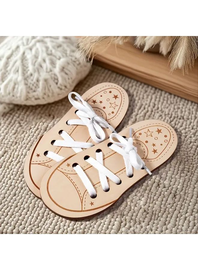 Wooden Shoe Lacing Busy Board Educational Toy Motor Skills Hand Eye Coordination Gift - Image 4