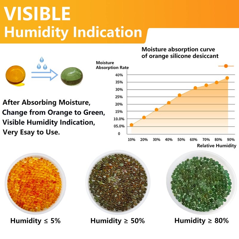 HDongany 1 Pound Premium Orange Indicating Silica Gel Beads 24 mm Size Reusable Silica Gel Desiccant Beads for Transformer Camera Jewelry Electronics Documents Clothes Books Shoes  - Image 2