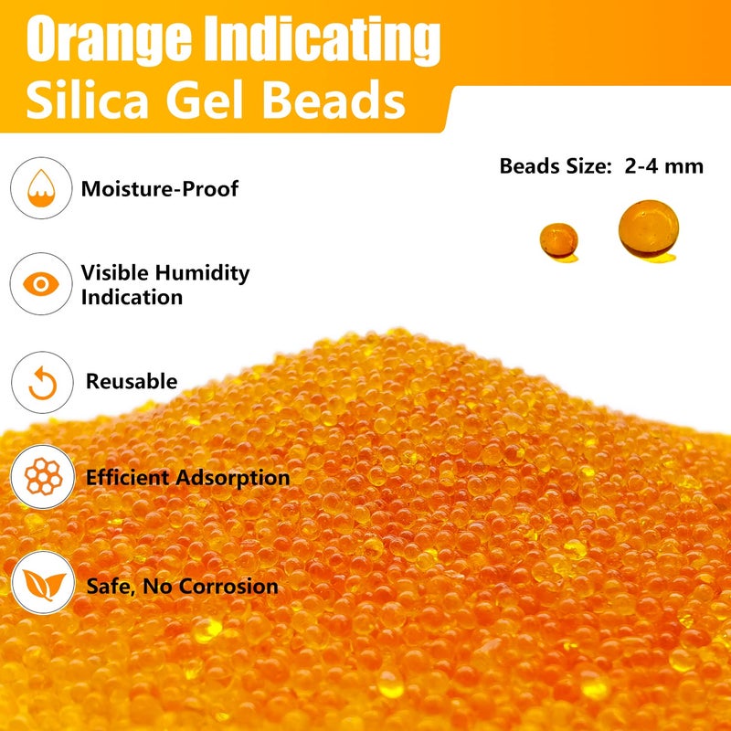 HDongany 1 Pound Premium Orange Indicating Silica Gel Beads 24 mm Size Reusable Silica Gel Desiccant Beads for Transformer Camera Jewelry Electronics Documents Clothes Books Shoes  - Image 3
