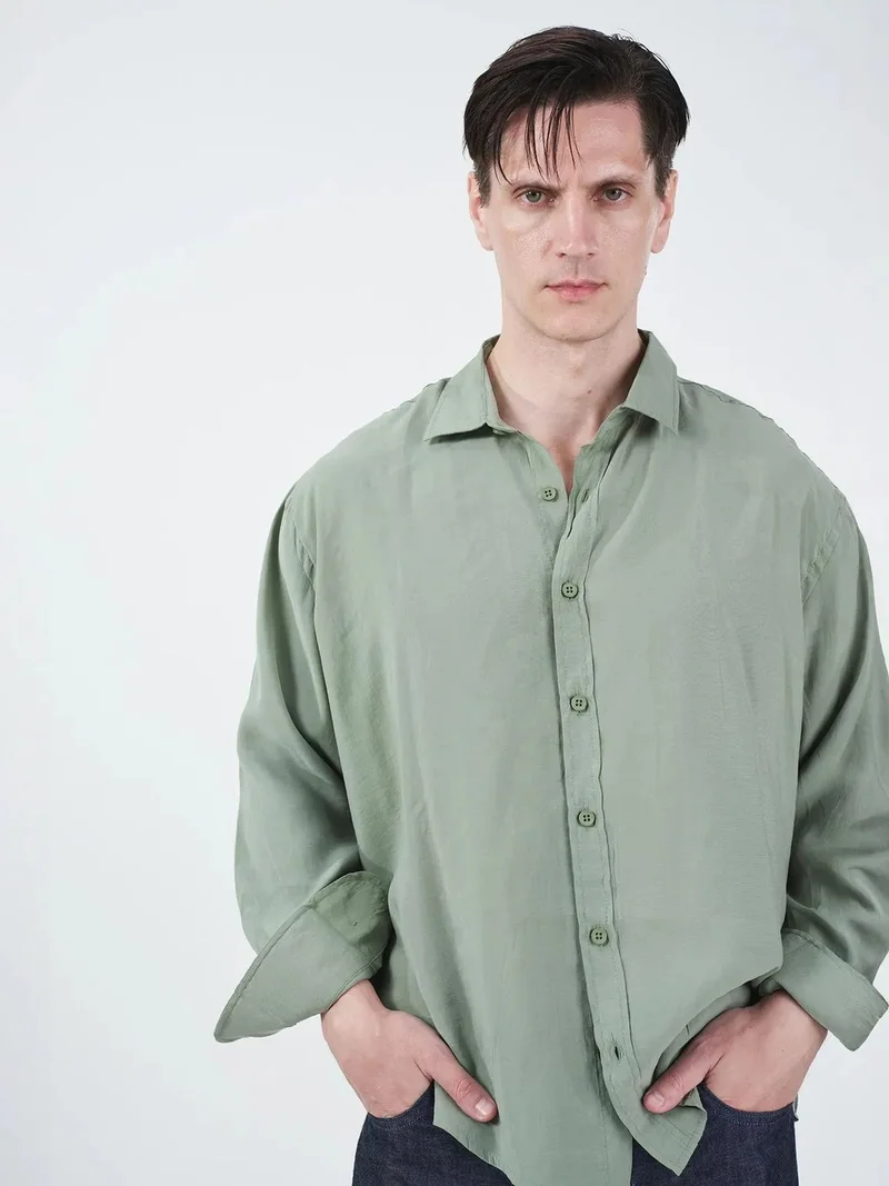 جيستو GIESTO Oversized Long Sleeve Button-Up Shirt