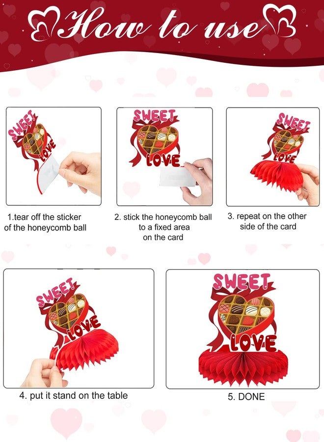 زينة طاولة عيد الحب من هاولونغفا، 9 قطع زينة مركزية للطاولات، قطع مركزية على شكل قلب ودب وقرص عسل باللونين الأحمر والوردي، مستلزمات حفلات عيد الحب - Image 3