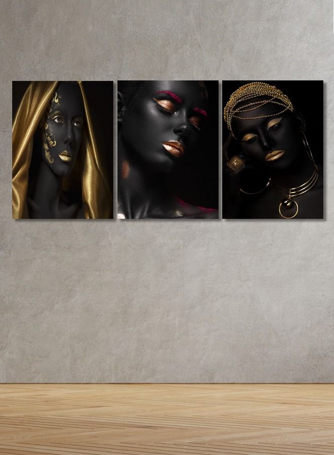 ماركتنا لوحة جدارية فنية لتزين الحائط بتصميم امرأة ، ثلاث قطع مقاس120X60سم - Image 1
