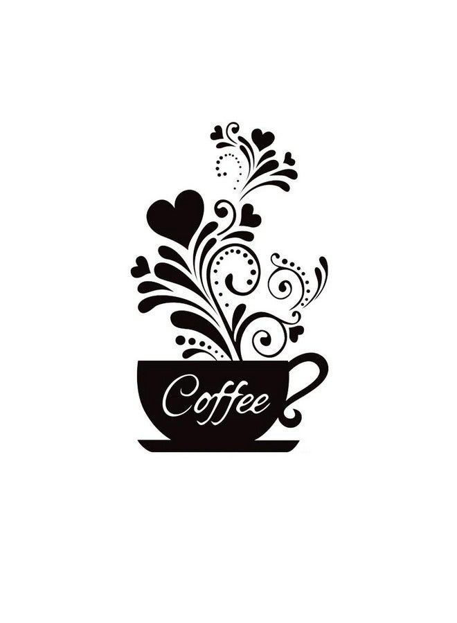 SITAKE “Coffee Cup + Flower” Wall Decor Sticker, Black Coffee Decor For Coffee Bar And Coffee Station, Removable Kitchen Signs For Kitchen Decorations Wall, 11.8 X 18.9 Inch - Image 1