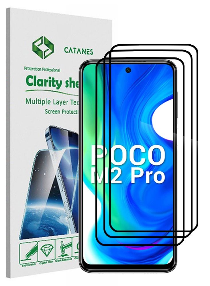CATANES 3 Pack For Xiaomi Poco M2 Pro Screen Protector Tempered Glass Full Glue Back - Image 1