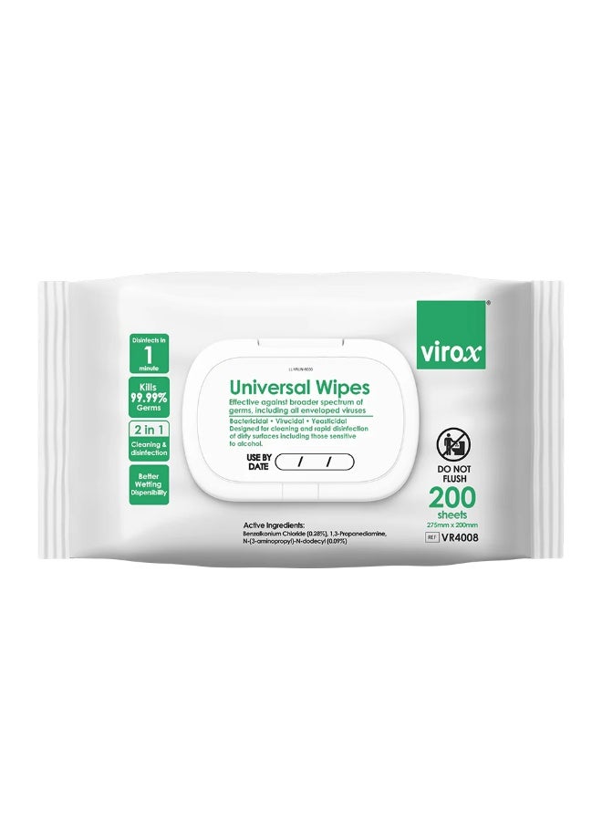 Virox Universal Disinfectant Wipes – 200 Sheets | Fast-Acting Surface Cleaning & Germ Protection | Effective Against Bacteria, Viruses & TB