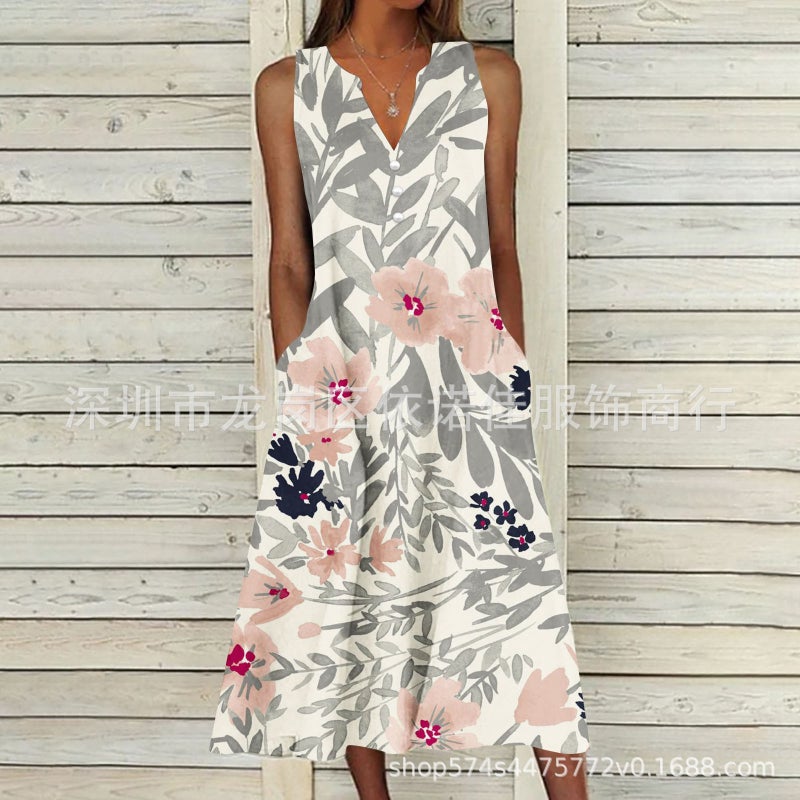Women's Sleeveless Printed Maxi Dress - Image 5