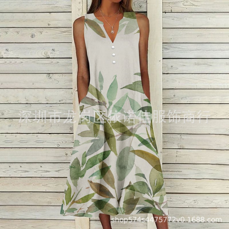 Women's Sleeveless Printed Maxi Dress - Image 4