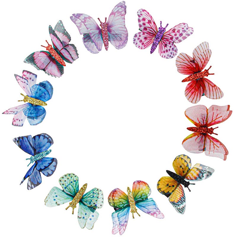 Shinon 10 Pcs Butterfly Hair Clips 3D Butterfly Wings Glitter Butterfly Hairpins Lightweight Cute Colorful Mesh Realistic Handmade Butterfly Barrettes Styling Pins for Women Girls Wedding Bridal Hair Styling Accessories with 200 multicolor mini rubber bands. (Classic Style) - Image 1