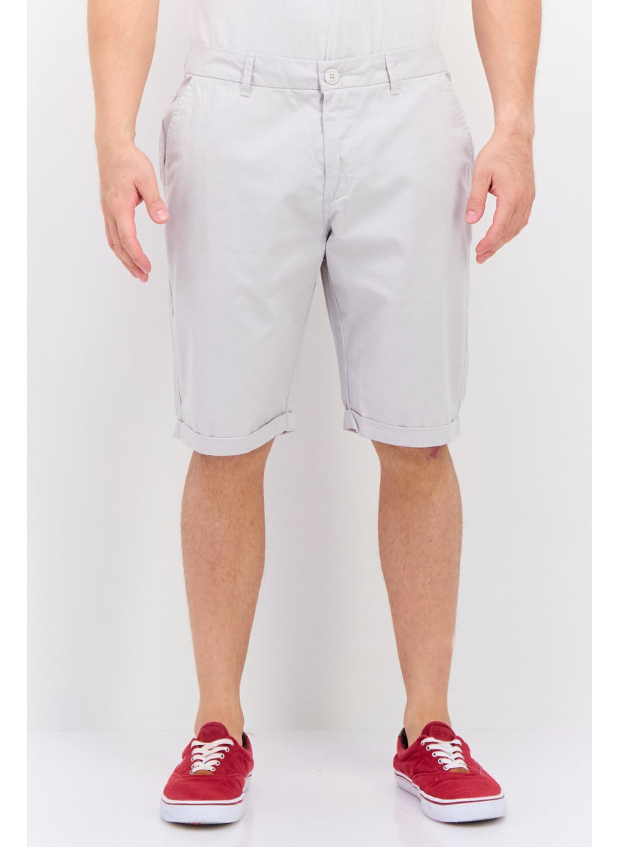 GAS - Men Solid Chino Shorts, Light Grey - Image 1