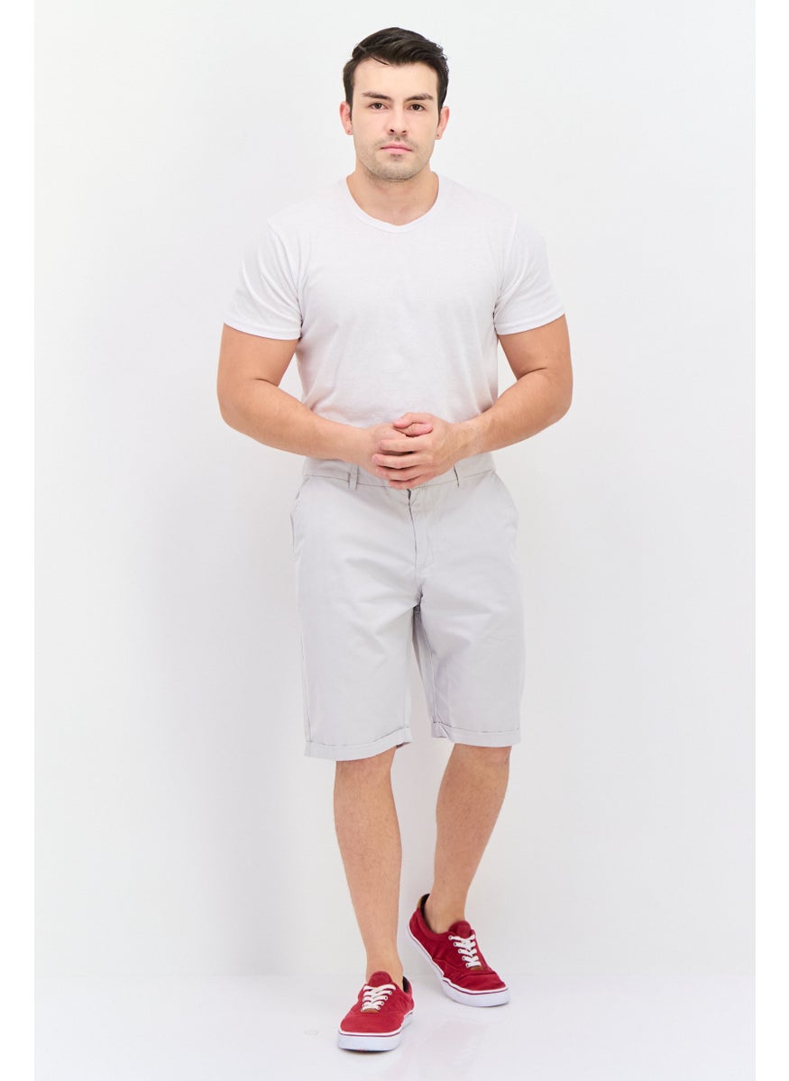 GAS - Men Solid Chino Shorts, Light Grey - Image 1