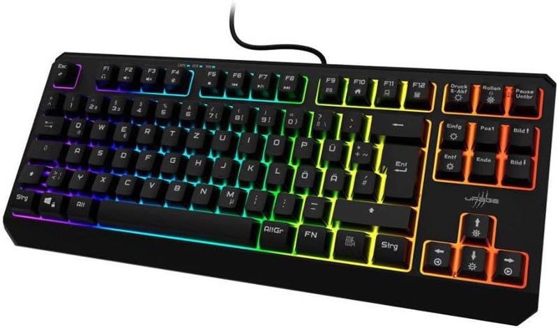 uRage Exodus 220 RGB Gaming Keyboard Compact 87-Key Mechanical Feel, Rainbow Backlit USB Wired Keyboard Anti-Ghosting for PC Laptop Gaming, Space-Saving Tenkeyless Design Windows Compatible, Black - Image 1