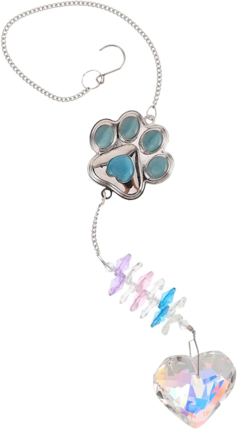 Unomor PET Memorial Paw Print Wind Chime – منحوت من الحجر الطبيعي والكريستال، يعمل كمصيد لأشعة الشمس وزينة حديدية للحديقة للاستخدام الخارجي؛ تحفة ملونة مناسبة لمحبي الكلاب، تُعد زينة رائعة للحدائق والتراسات. - Image 1