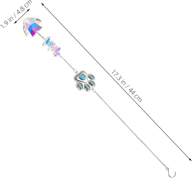 Unomor PET Memorial Paw Print Wind Chime – منحوت من الحجر الطبيعي والكريستال، يعمل كمصيد لأشعة الشمس وزينة حديدية للحديقة للاستخدام الخارجي؛ تحفة ملونة مناسبة لمحبي الكلاب، تُعد زينة رائعة للحدائق والتراسات. - Image 2