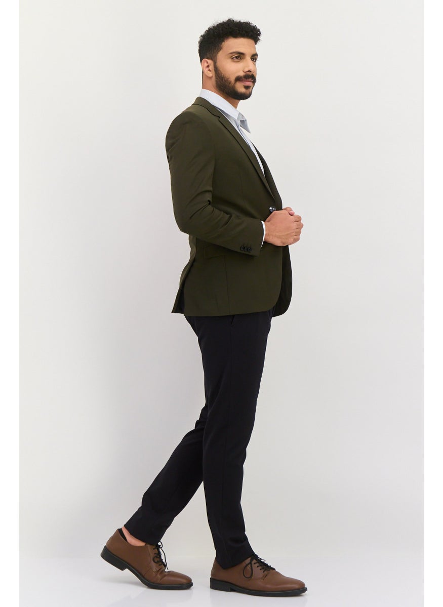 HUGO by Hugo Boss Men Regular Fit Plain Semi-Formal Blazer, Dark Olive  - Image 2