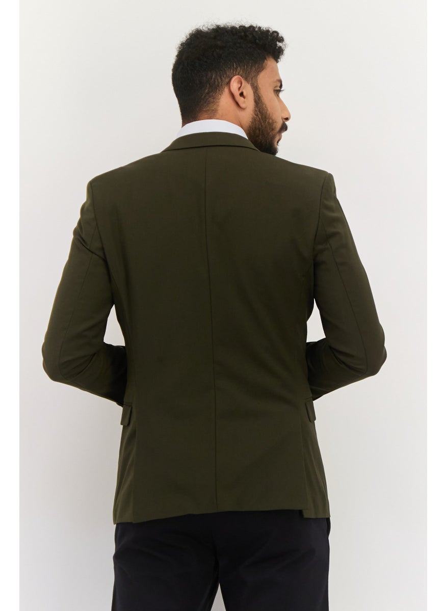 HUGO by Hugo Boss Men Regular Fit Plain Semi-Formal Blazer, Dark Olive  - Image 3
