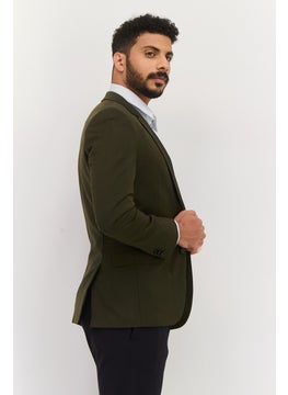 HUGO by Hugo Boss Men Regular Fit Plain Semi-Formal Blazer, Dark Olive  - Image 4