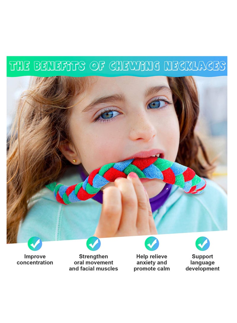 SYOSI, 6 Pieces Fabric Chewy Necklace for Oral Sensory Kids, Mouth Fidgets Chewing Necklace, Hydrophilic Braid Fabric Bands for Boys Girls Decorations Mouth Motor - Image 2