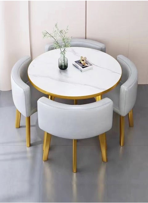 Set of 5 Modern Compact Design Dinning Table Chair Set Round Ergonomic Chairs and Table for Kitchen Home Office Conference Room 80x75 and 59x73 cm
