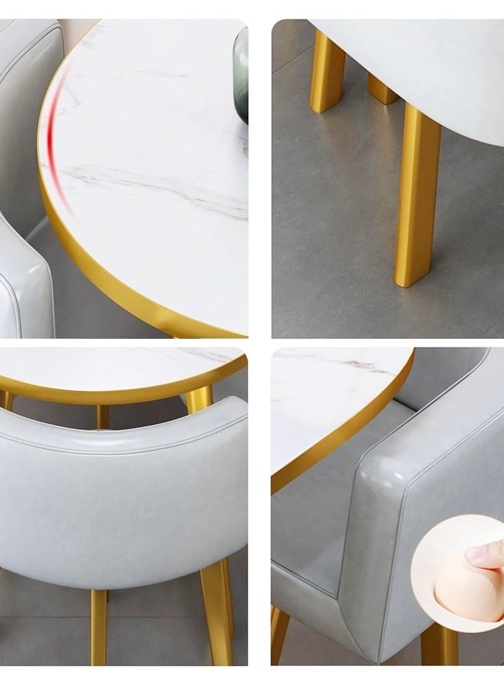 Set of 5 Modern Compact Design Dinning Table Chair Set Round Ergonomic Chairs and Table for Kitchen Home Office Conference Room 80x75 and 59x73 cm