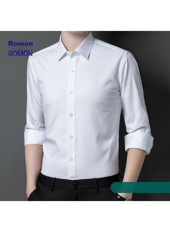 ROMON Romon Long-sleeve Dress Shirt For Men, Wrinkle-resistant, No-iron Top, Spring And Autumn Business Professional Work Uniform, Wedding Shirt For Men, K2 White, Size 40  - Image 2