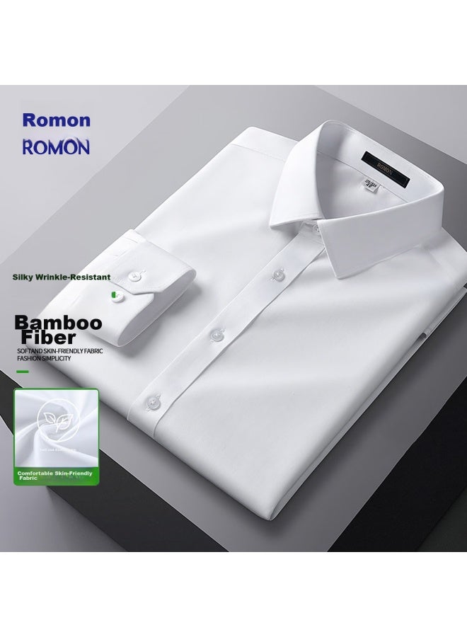 ROMON Romon Long-sleeve Dress Shirt For Men, Wrinkle-resistant, No-iron Top, Spring And Autumn Business Professional Work Uniform, Wedding Shirt For Men, K2 White, Size 40  - Image 1