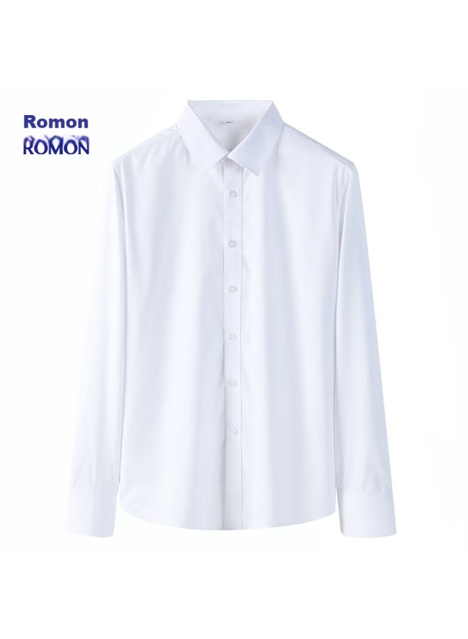 ROMON Romon Long-sleeve Dress Shirt For Men, Wrinkle-resistant, No-iron Top, Spring And Autumn Business Professional Work Uniform, Wedding Shirt For Men, K2 White, Size 40  - Image 3