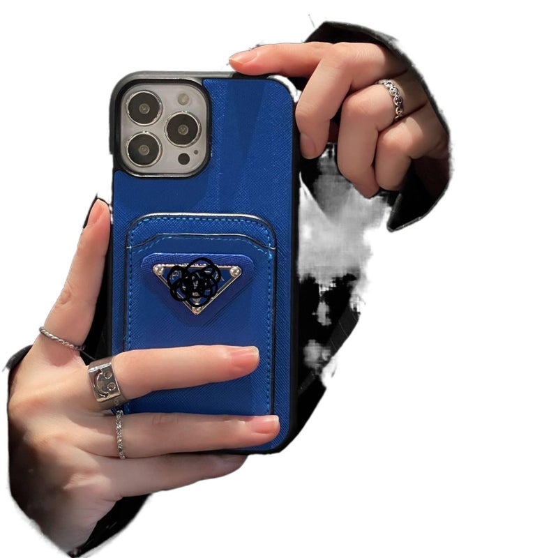 BB Leather Texture Protective Case for iPhone 17 / 17 Air / 17 Pro / 17 Pro Max with Card Holder and Drop Protection plus Shockproof plus Full Coverage in Blue - Image 1