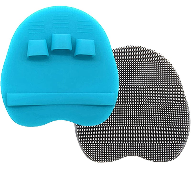 HOMMIESAFE 2 Pack Soft Silicone Shower Brush, Body & Face & Short Hair Wash, Bath Exfoliating Skin Massage Scrubber, Dry Skin Brushing Glove Loofah, Fit for Sensitive and All Kinds of Skin (Blue+Gray) - Image 1