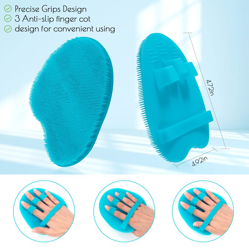 HOMMIESAFE 2 Pack Soft Silicone Shower Brush, Body & Face & Short Hair Wash, Bath Exfoliating Skin Massage Scrubber, Dry Skin Brushing Glove Loofah, Fit for Sensitive and All Kinds of Skin (Blue+Gray) - Image 3
