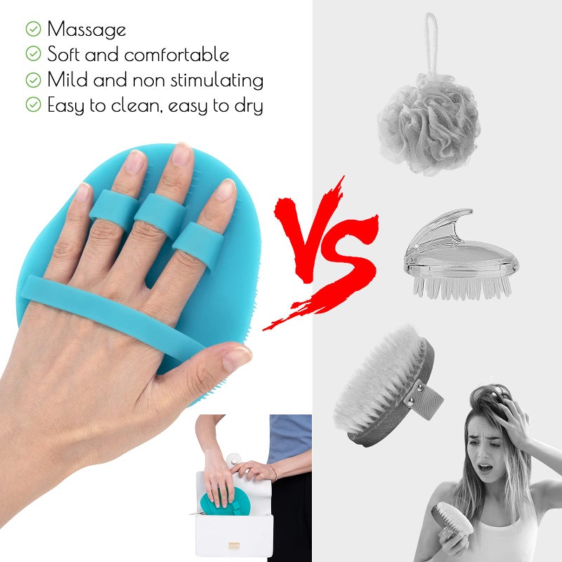 HOMMIESAFE 2 Pack Soft Silicone Shower Brush, Body & Face & Short Hair Wash, Bath Exfoliating Skin Massage Scrubber, Dry Skin Brushing Glove Loofah, Fit for Sensitive and All Kinds of Skin (Blue+Gray) - Image 4