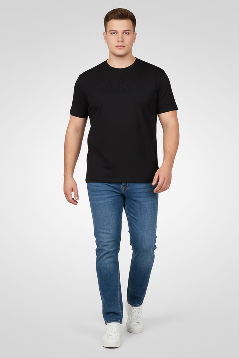 Fudo Men Crew Neck Short Sleeve Embossed Logo T-Shirt, Black - Image 1