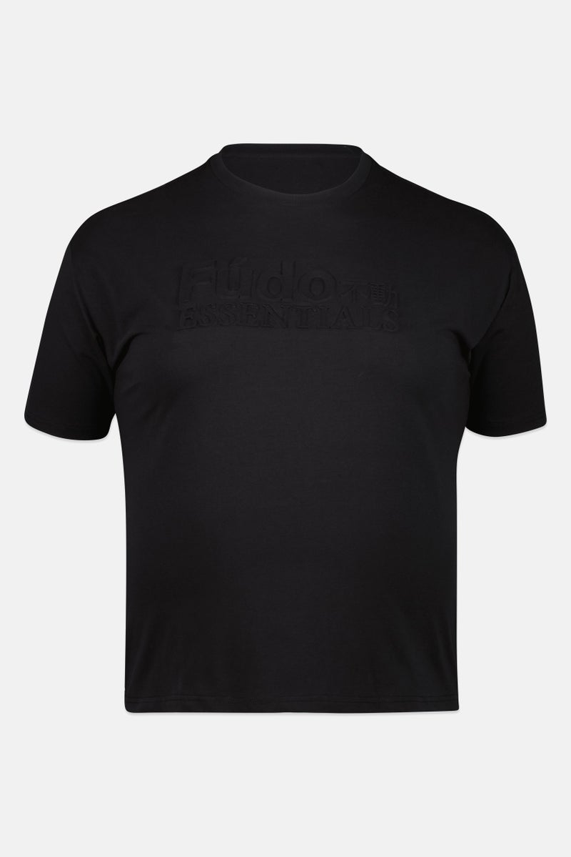 Fudo Men Crew Neck Short Sleeve Embossed Logo T-Shirt, Black - Image 2