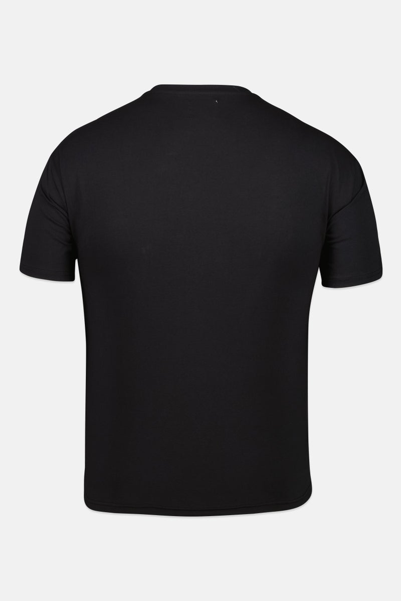 Fudo Men Crew Neck Short Sleeve Embossed Logo T-Shirt, Black - Image 3